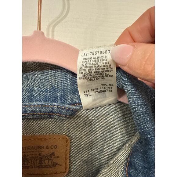 Levi’s 2 Pocket Blue Denim Stretch Blank Red Tab Trucker Jacket, M - Picture 8 of 9